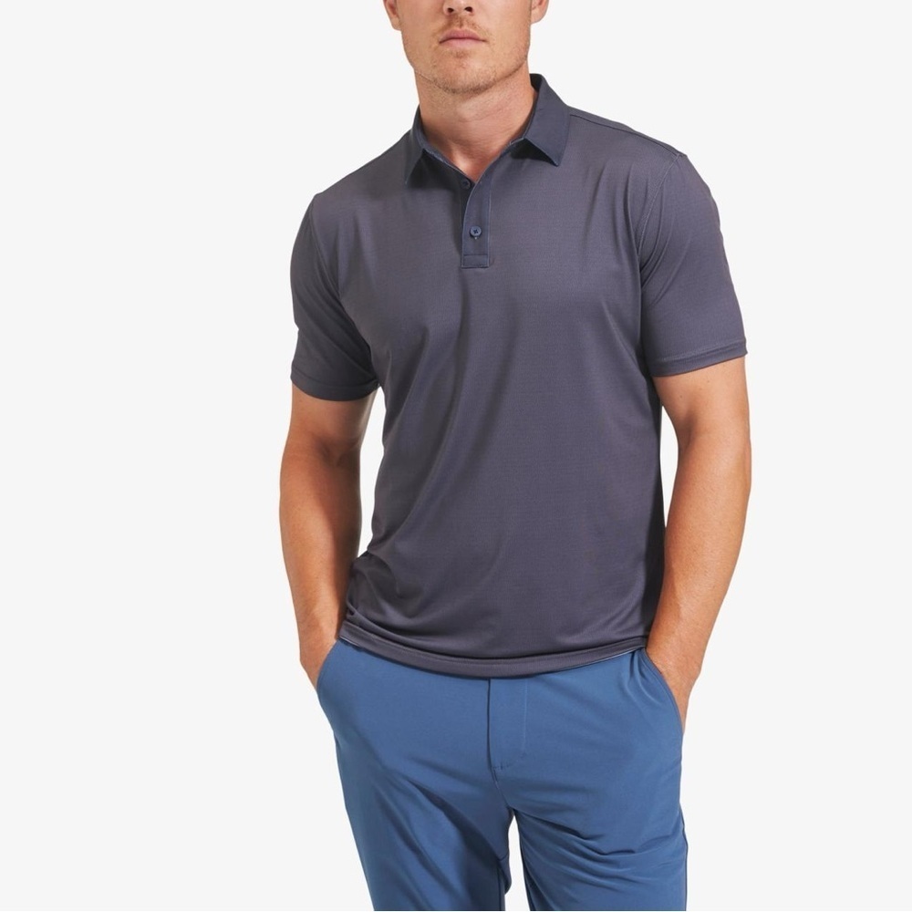Mizzen+Main Versa Polo Shirt Charcoal Texture Print with Contrast NWT
